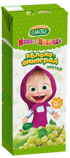 Сок детский Маша и Медведь Яблоко-виноград, нектар, 6m+, 200мл